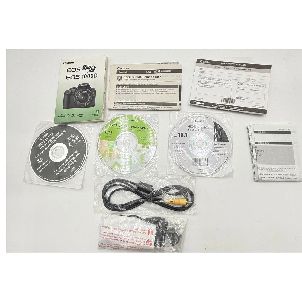 Canon EOS Rebel XS 1000D Manual Software CD AV USB Cable Bundle Accessories